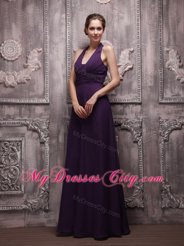 Empire Halter Top Full length Chiffon Ruching Dresses For Bridesmaid