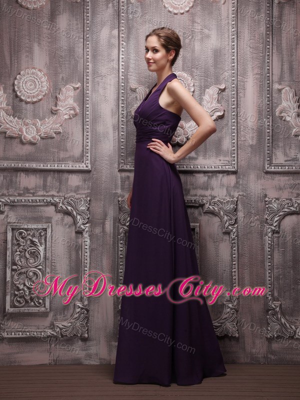 Empire Halter Top Full length Chiffon Ruching Dresses For Bridesmaid