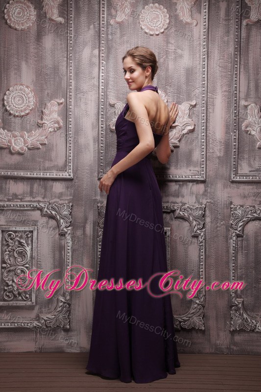 Empire Halter Top Full length Chiffon Ruching Dresses For Bridesmaid