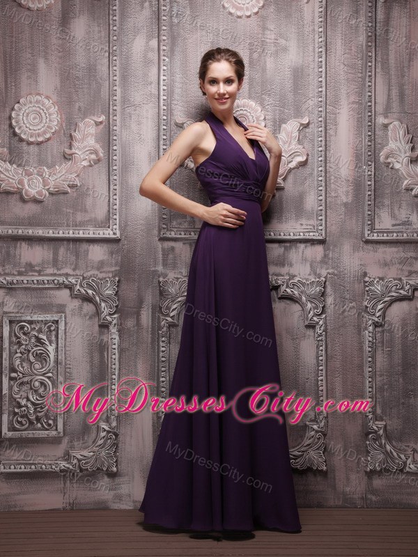 Empire Halter Top Full length Chiffon Ruching Dresses For Bridesmaid