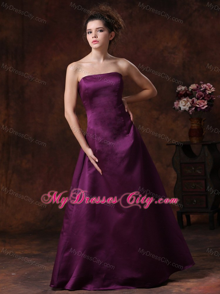 Purple Sheath Strapless Bridesmaids Dresses with Ruffles Back