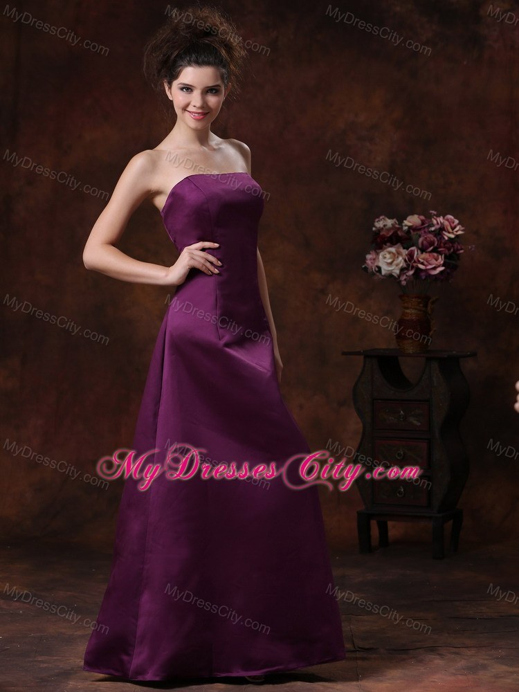 Purple Sheath Strapless Bridesmaids Dresses with Ruffles Back