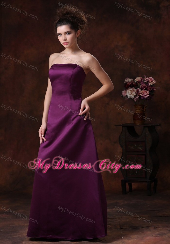 Purple Sheath Strapless Bridesmaids Dresses with Ruffles Back