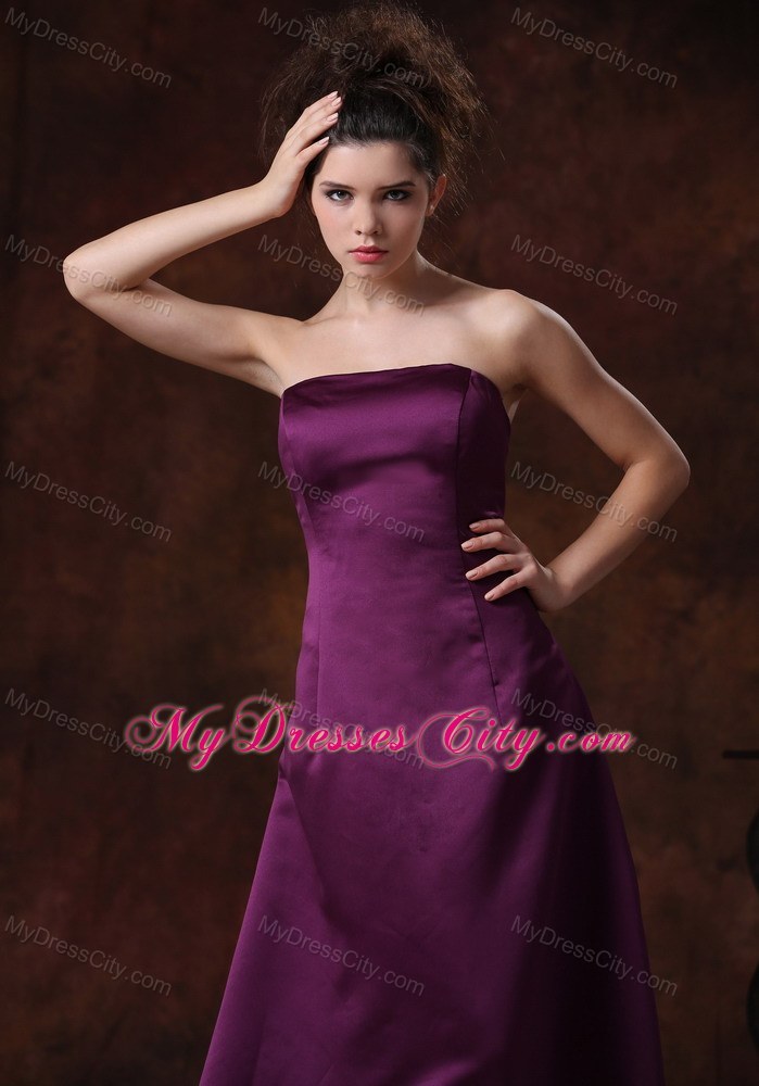 Purple Sheath Strapless Bridesmaids Dresses with Ruffles Back