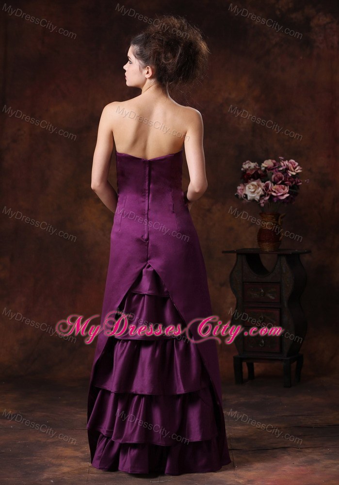 Purple Sheath Strapless Bridesmaids Dresses with Ruffles Back