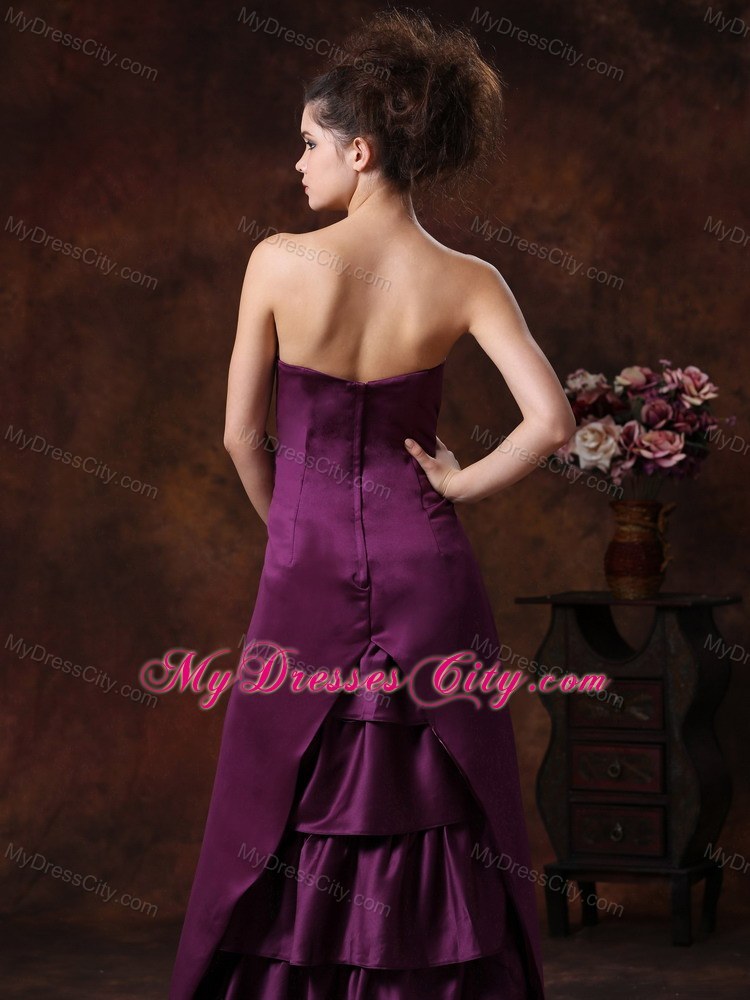 Purple Sheath Strapless Bridesmaids Dresses with Ruffles Back