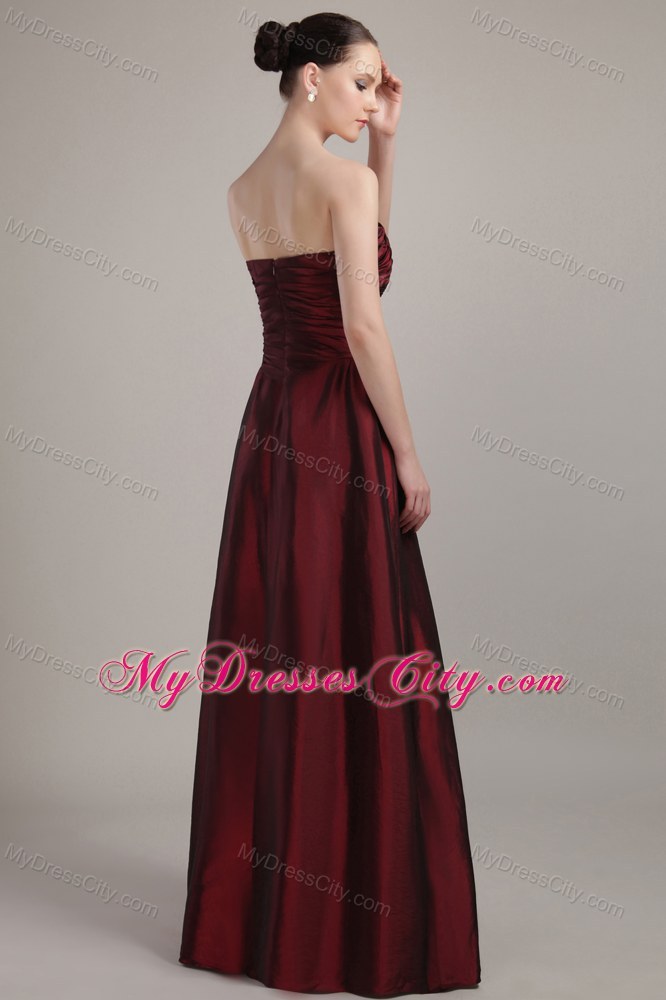 Floor-length Empire Ruched Maternity Bridesmaid Dress in Wine Red