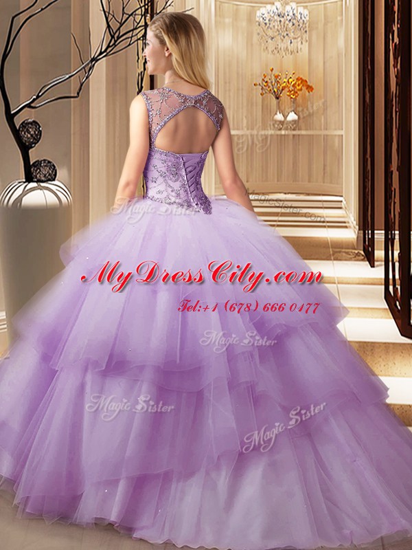 Cheap Scoop Ruffled Ball Gowns Sleeveless Apple Green Quinceanera Dresses Brush Train Lace Up