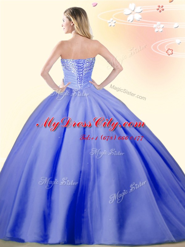 Fabulous Floor Length Lace Up 15 Quinceanera Dress Baby Blue for Military Ball and Sweet 16 and Quinceanera with Beading