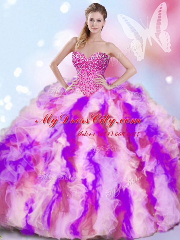 Lovely Multi-color Ball Gowns Sweetheart Sleeveless Organza Lace Up Beading and Ruffles Quinceanera Gowns