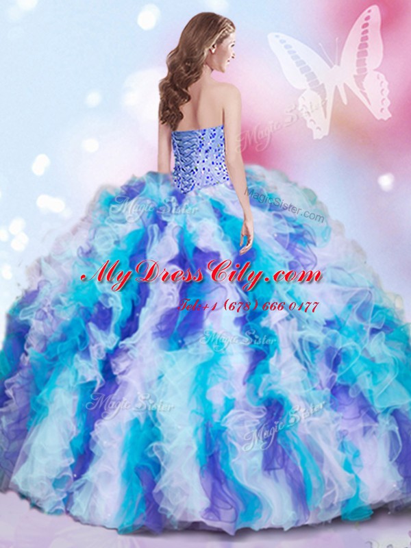 Lovely Multi-color Ball Gowns Sweetheart Sleeveless Organza Lace Up Beading and Ruffles Quinceanera Gowns