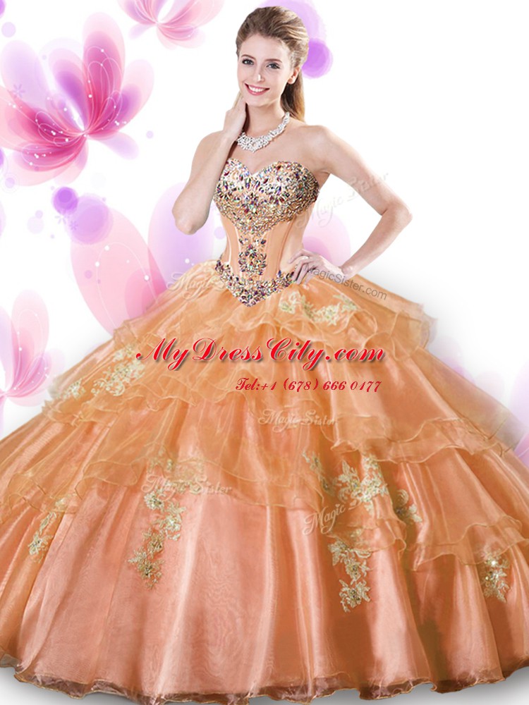 Coral Red Sweet 16 Dresses Military Ball and Sweet 16 and Quinceanera and For with Beading and Appliques Sweetheart Sleeveless Lace Up