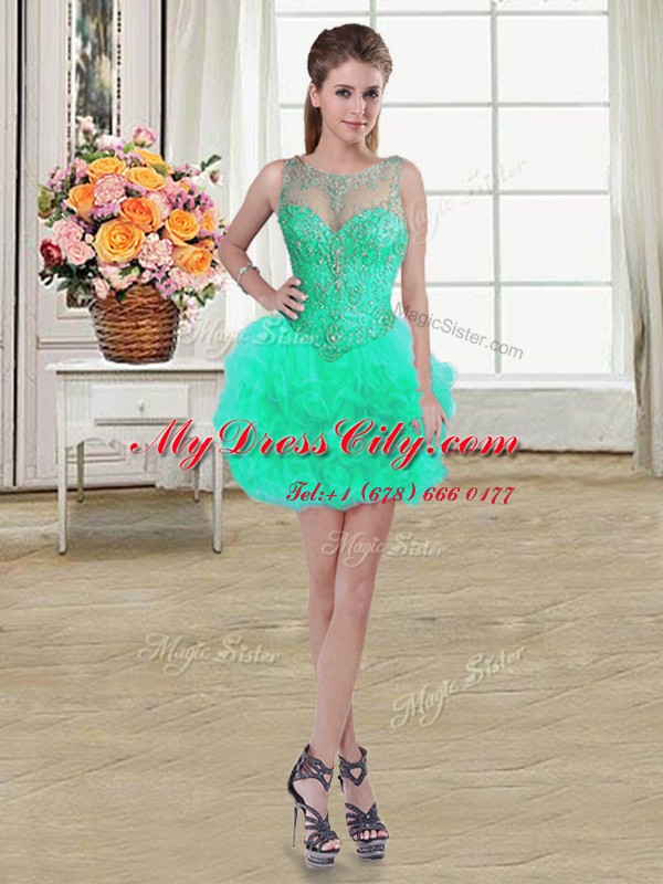 Noble Four Piece Turquoise Lace Up Scoop Beading and Ruffles Quinceanera Gown Tulle Sleeveless