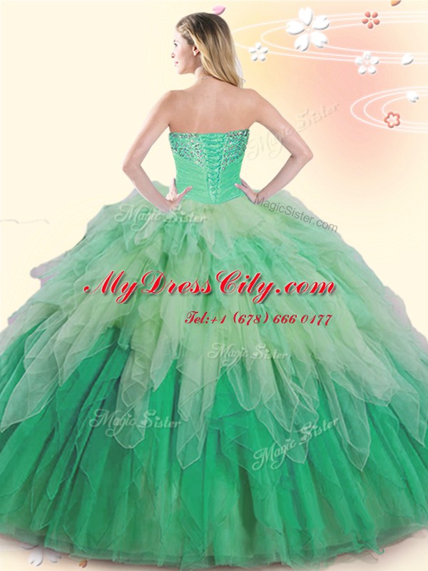 Multi-color Tulle Lace Up Sweet 16 Quinceanera Dress Sleeveless Floor Length Beading and Ruffles