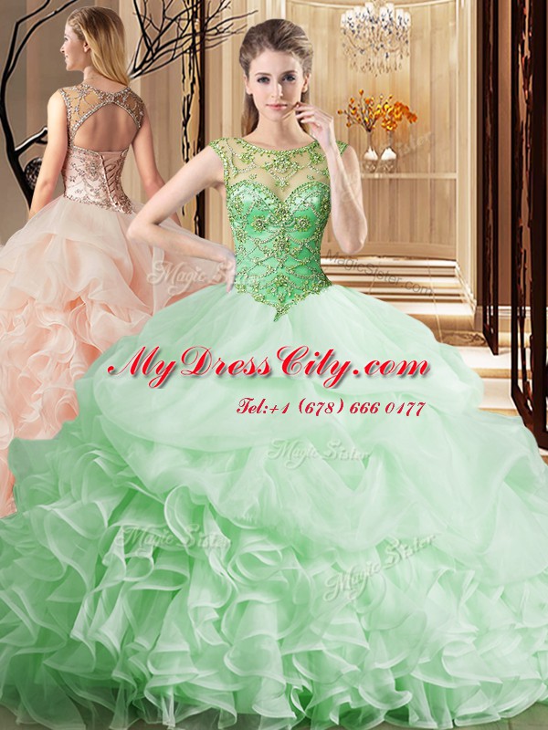 Pick Ups Apple Green Quinceanera Gown Scoop Sleeveless Brush Train Lace Up