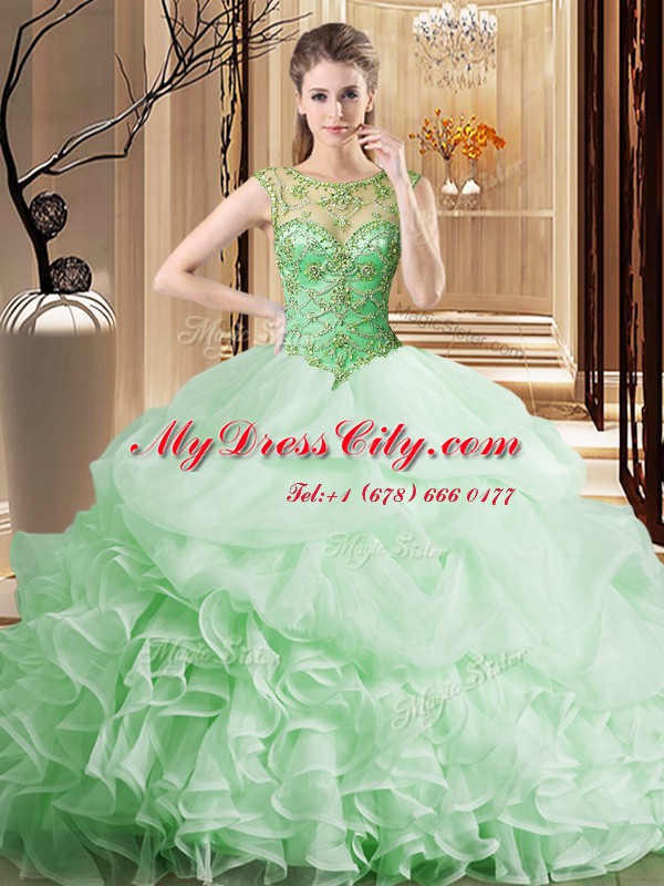 Pick Ups Apple Green Quinceanera Gown Scoop Sleeveless Brush Train Lace Up