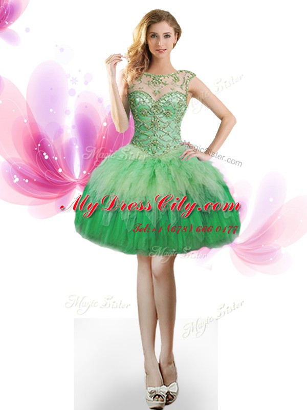 Four Piece Ball Gowns Vestidos de Quinceanera Green Scoop Tulle Sleeveless Floor Length Lace Up