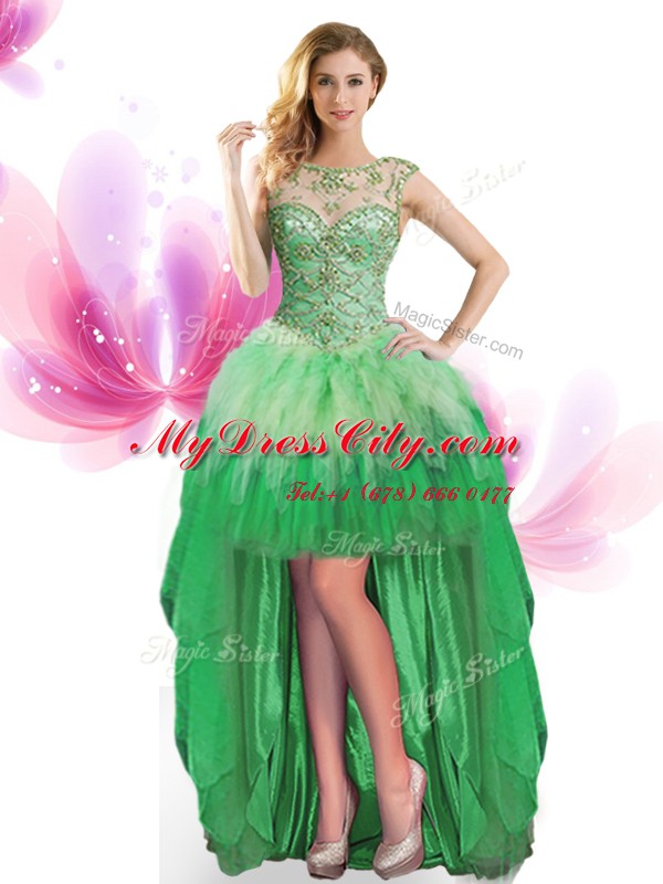 Four Piece Ball Gowns Vestidos de Quinceanera Green Scoop Tulle Sleeveless Floor Length Lace Up