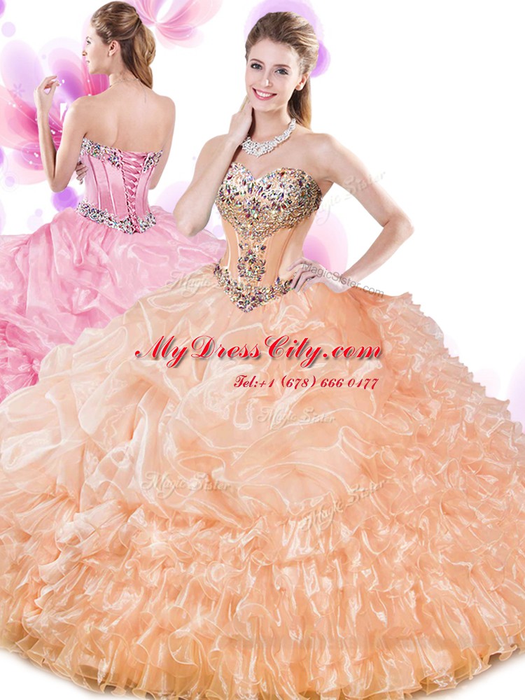 High End Sleeveless Beading and Ruffled Layers and Pick Ups Lace Up Quinceanera Dress