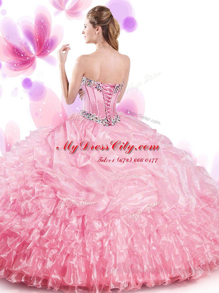 High End Sleeveless Beading and Ruffled Layers and Pick Ups Lace Up Quinceanera Dress