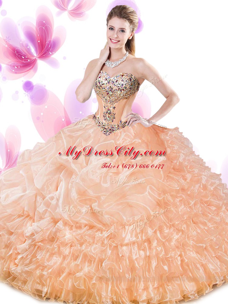 High End Sleeveless Beading and Ruffled Layers and Pick Ups Lace Up Quinceanera Dress