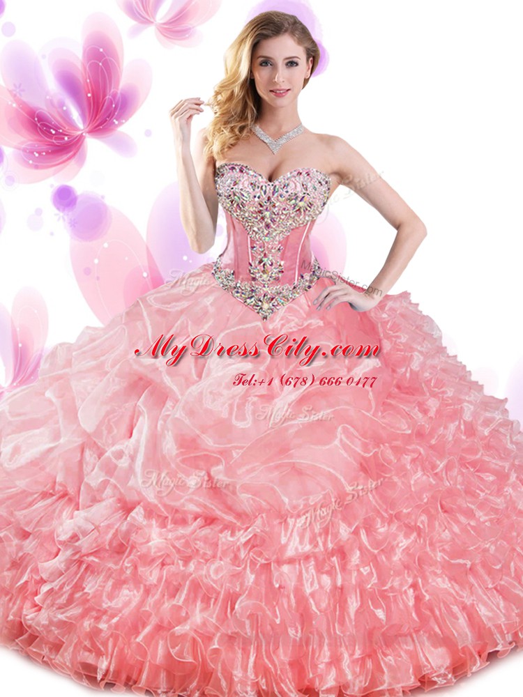 High End Sleeveless Beading and Ruffled Layers and Pick Ups Lace Up Quinceanera Dress