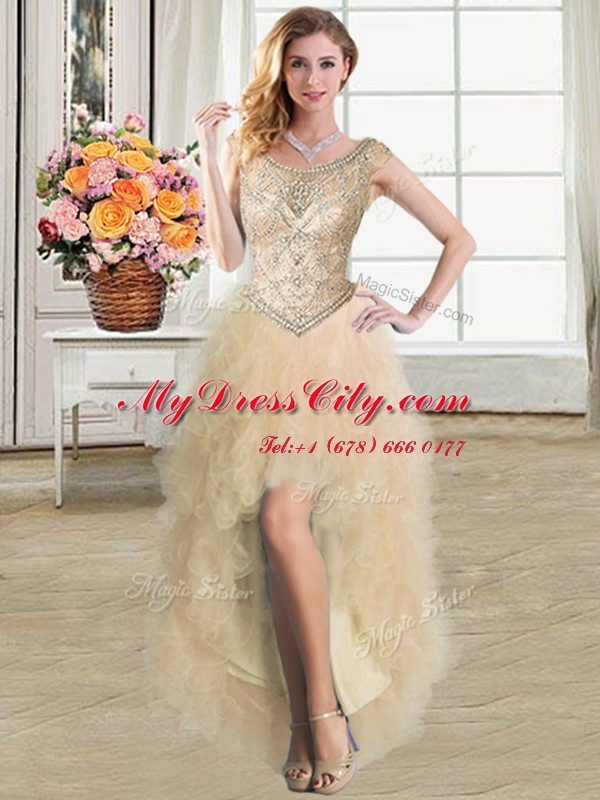 Eye-catching Four Piece Scoop Floor Length Ball Gowns Sleeveless Champagne 15th Birthday Dress Lace Up