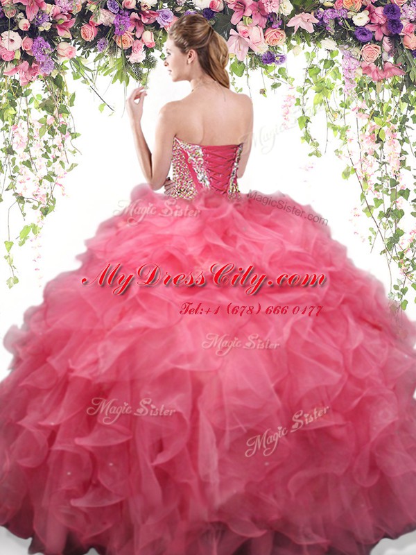 Sleeveless Beading and Ruffles Lace Up Quince Ball Gowns