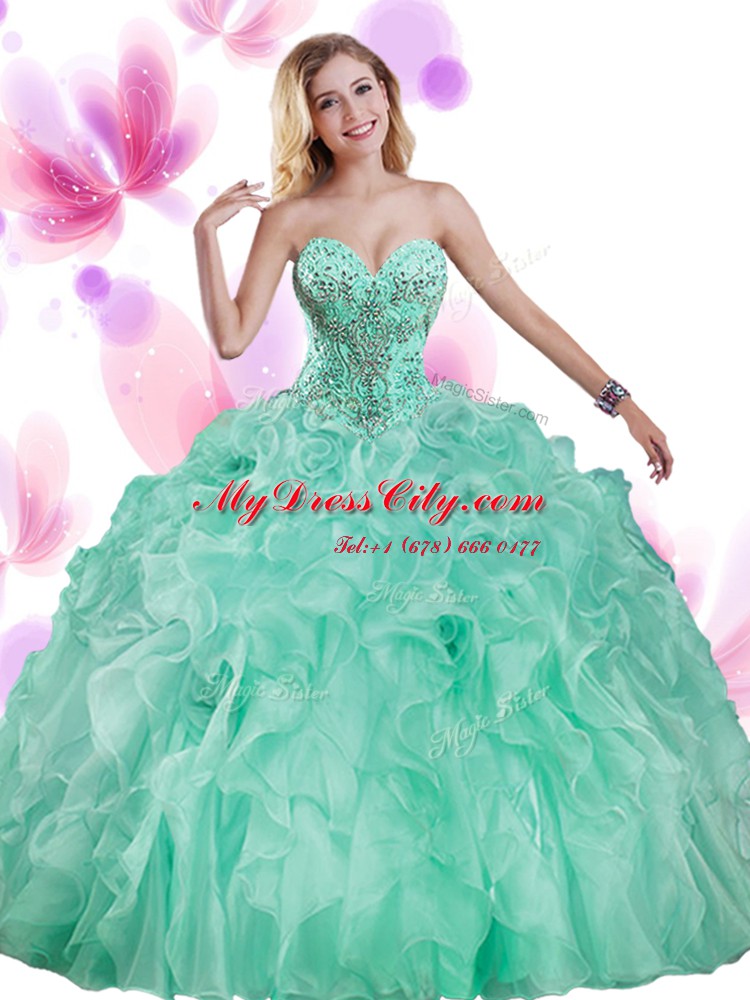 Dramatic Apple Green Sleeveless Organza Lace Up Quinceanera Gown for Military Ball and Sweet 16 and Quinceanera