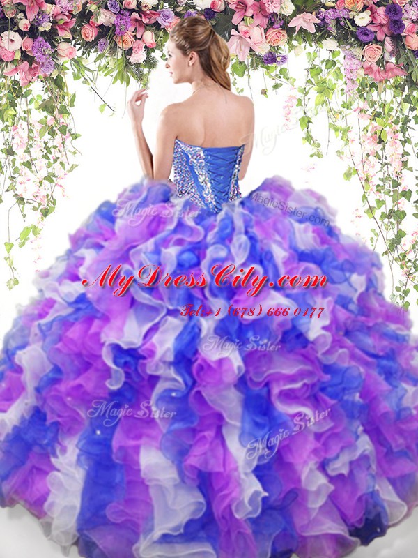 Clearance Multi-color Lace Up Sweetheart Beading and Ruffles Quinceanera Dress Organza Sleeveless