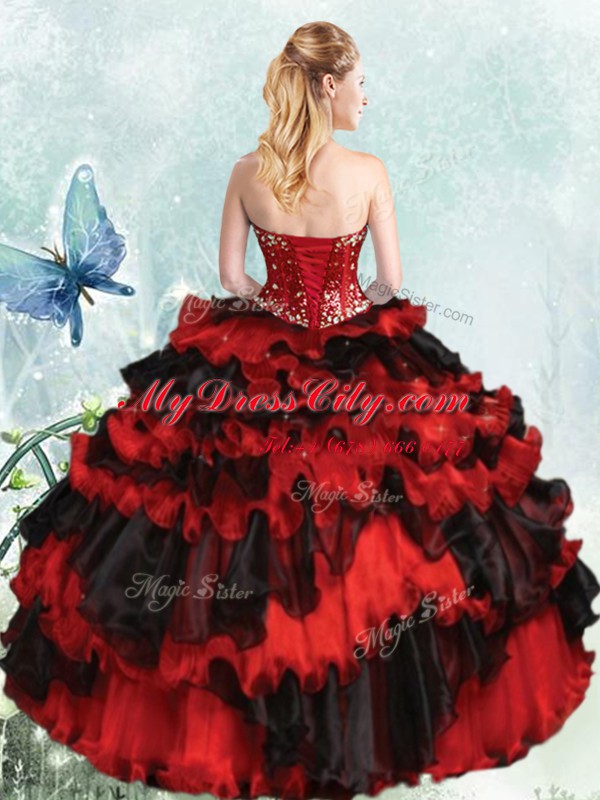 Captivating Organza Sleeveless Floor Length Sweet 16 Quinceanera Dress and Beading and Ruffled Layers and Sequins