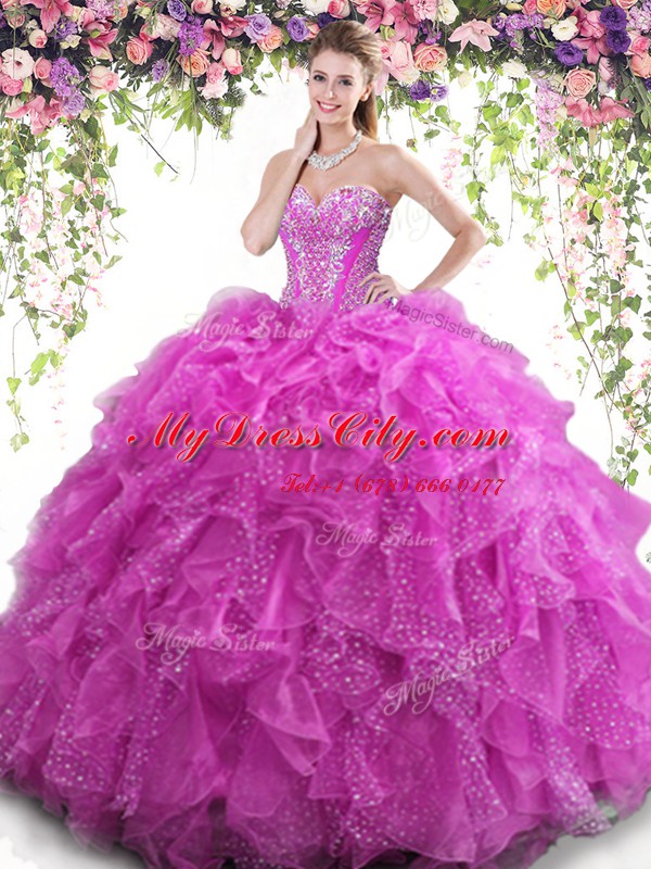 Top Selling Sleeveless Beading and Ruffles Lace Up Quinceanera Dress