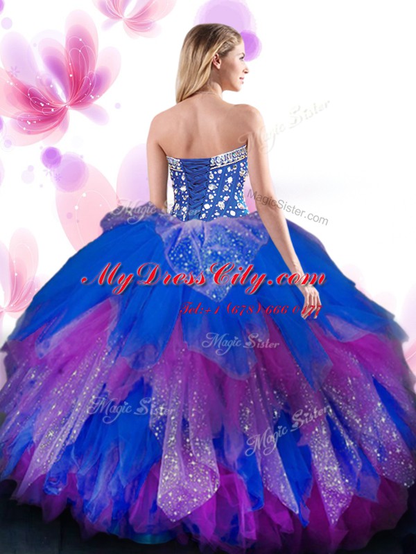 Beading and Ruffles Quinceanera Dresses Multi-color Lace Up Sleeveless Floor Length