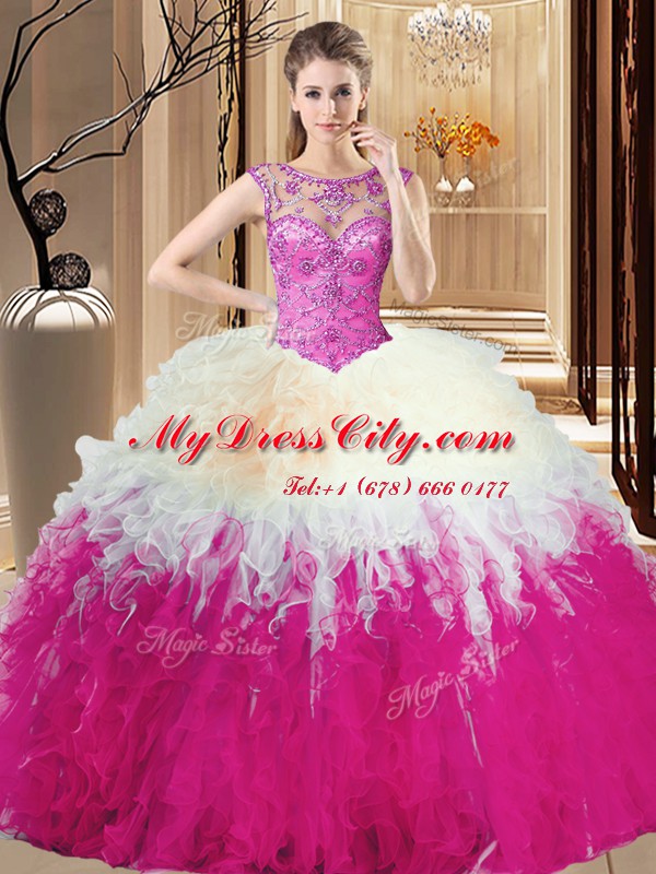 Charming Scoop Multi-color Sleeveless Tulle Lace Up Vestidos de Quinceanera for Military Ball and Sweet 16 and Quinceanera