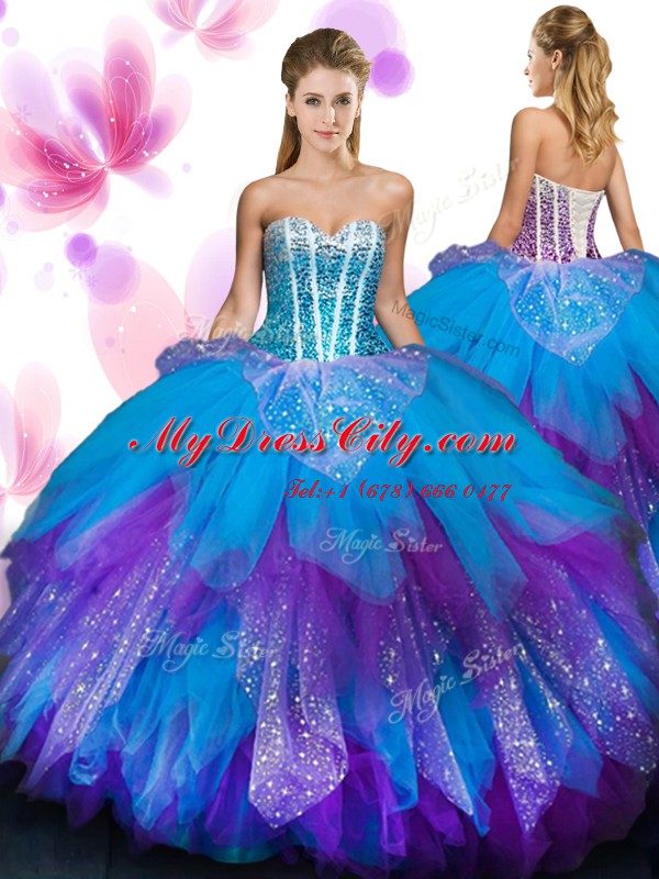 Fashion Tulle Sweetheart Sleeveless Lace Up Beading and Ruffled Layers Vestidos de Quinceanera in Multi-color