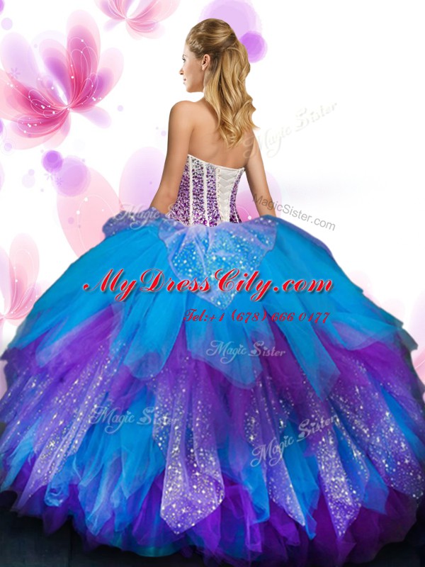 Fashion Tulle Sweetheart Sleeveless Lace Up Beading and Ruffled Layers Vestidos de Quinceanera in Multi-color