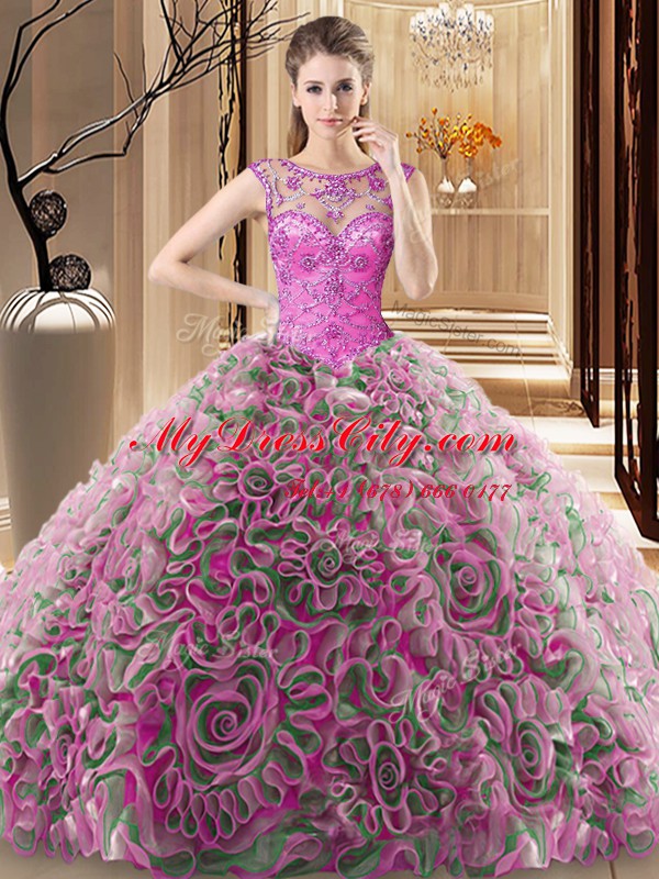 Dramatic Scoop Multi-color Sleeveless Beading Lace Up Vestidos de Quinceanera