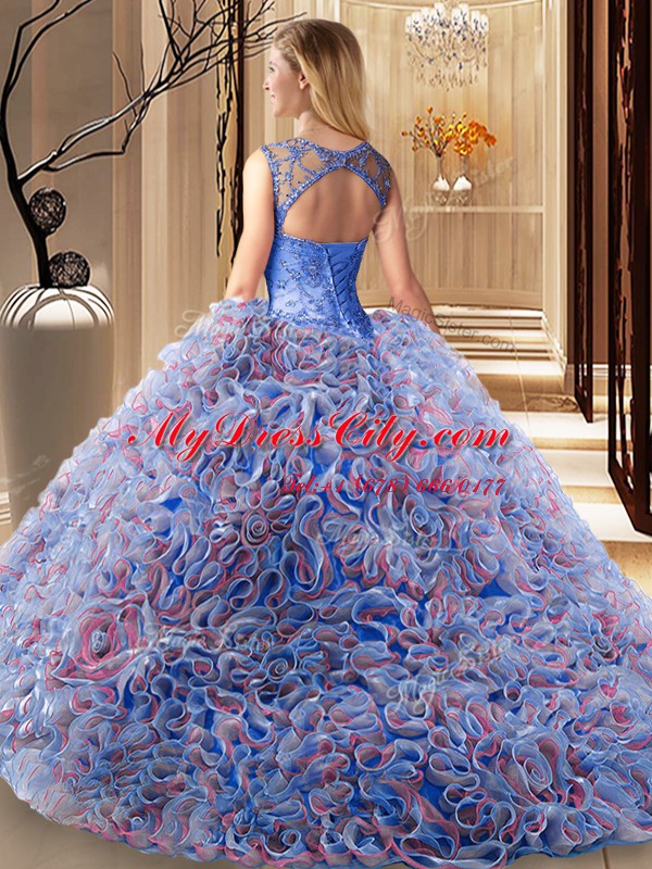 Dramatic Scoop Multi-color Sleeveless Beading Lace Up Vestidos de Quinceanera