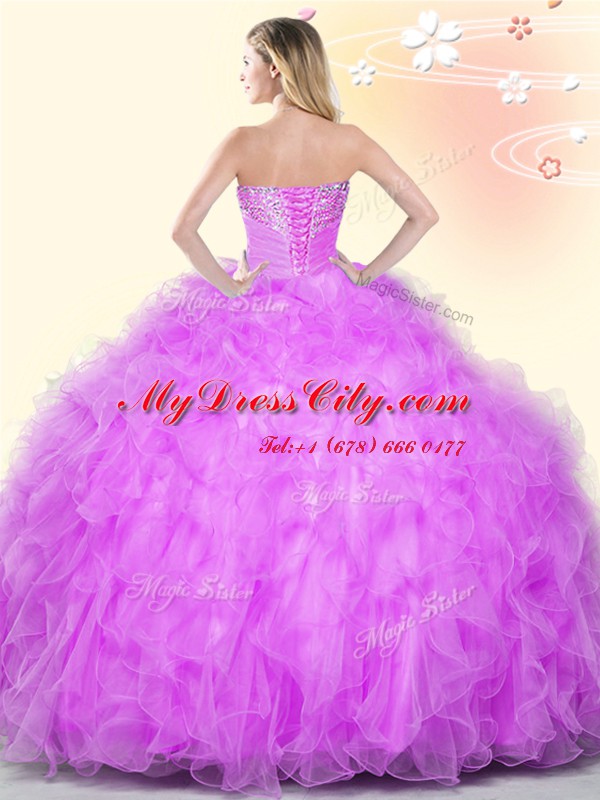 Hot Sale Lavender Sweetheart Neckline Beading and Appliques and Ruffles Sweet 16 Quinceanera Dress Sleeveless Lace Up