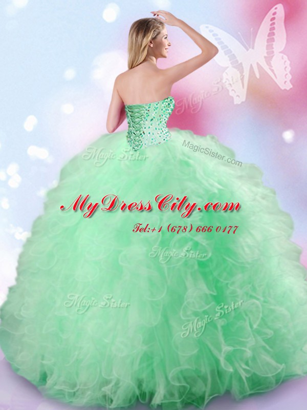 Apple Green Sleeveless Beading and Ruffles Floor Length Quinceanera Gown