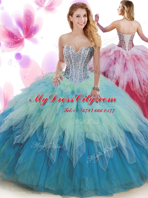 Multi-color Sleeveless Tulle Lace Up Sweet 16 Dresses for Military Ball and Sweet 16 and Quinceanera