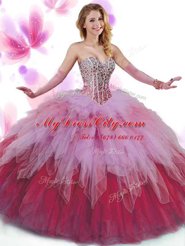 Multi-color Sleeveless Tulle Lace Up Sweet 16 Dresses for Military Ball and Sweet 16 and Quinceanera