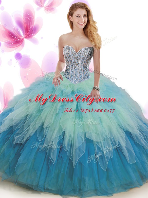 Multi-color Sleeveless Tulle Lace Up Sweet 16 Dresses for Military Ball and Sweet 16 and Quinceanera