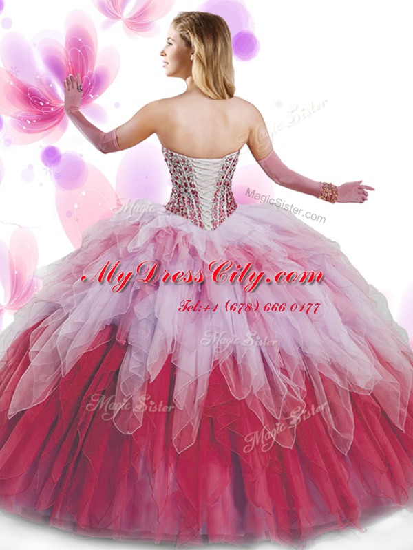 Multi-color Sleeveless Tulle Lace Up Sweet 16 Dresses for Military Ball and Sweet 16 and Quinceanera