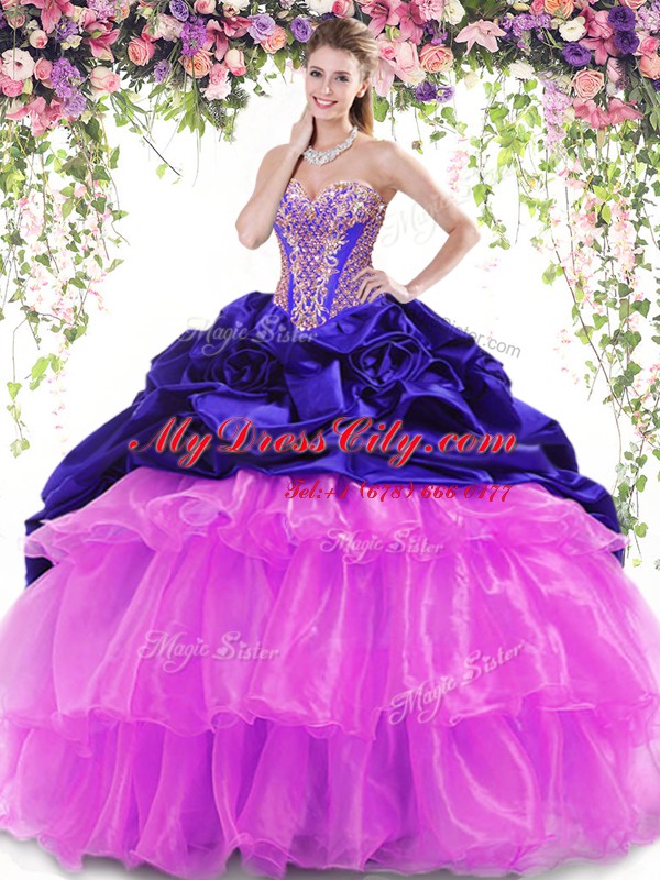 Pretty Pick Ups Ruffled With Train Multi-color Quinceanera Gown Sweetheart Sleeveless Brush Train Lace Up