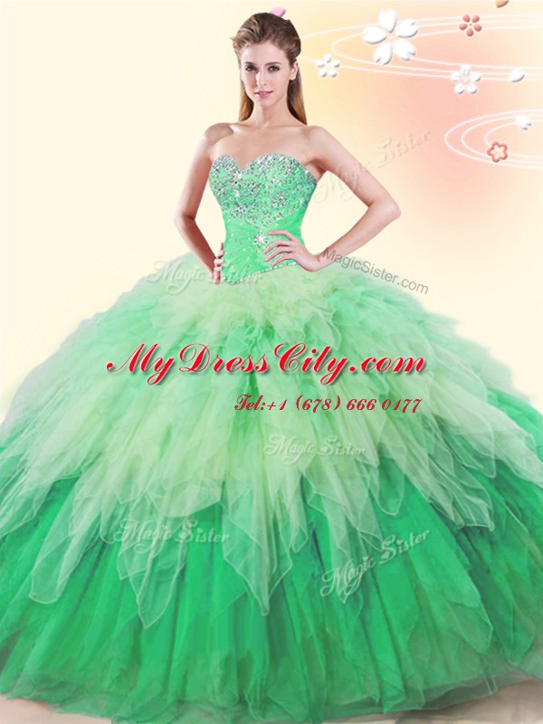 Sophisticated Sleeveless Beading and Ruffles Lace Up Vestidos de Quinceanera