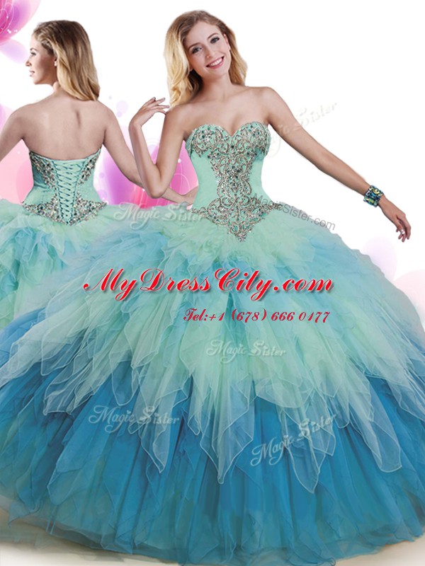 Excellent Floor Length Ball Gowns Sleeveless Multi-color Quinceanera Dresses Lace Up