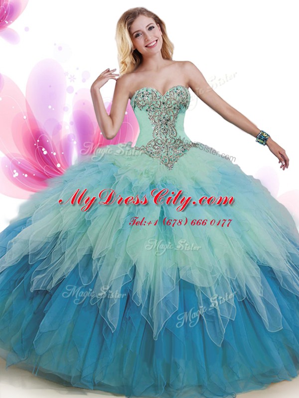 Excellent Floor Length Ball Gowns Sleeveless Multi-color Quinceanera Dresses Lace Up