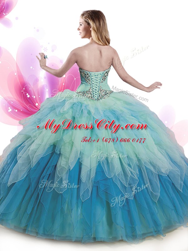 Excellent Floor Length Ball Gowns Sleeveless Multi-color Quinceanera Dresses Lace Up