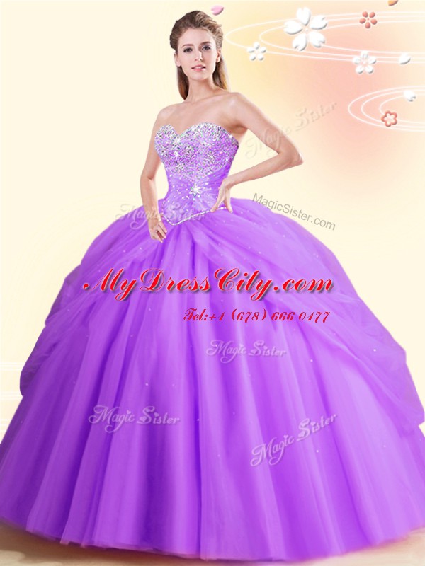 Designer Tulle Sleeveless Floor Length Sweet 16 Dress and Beading